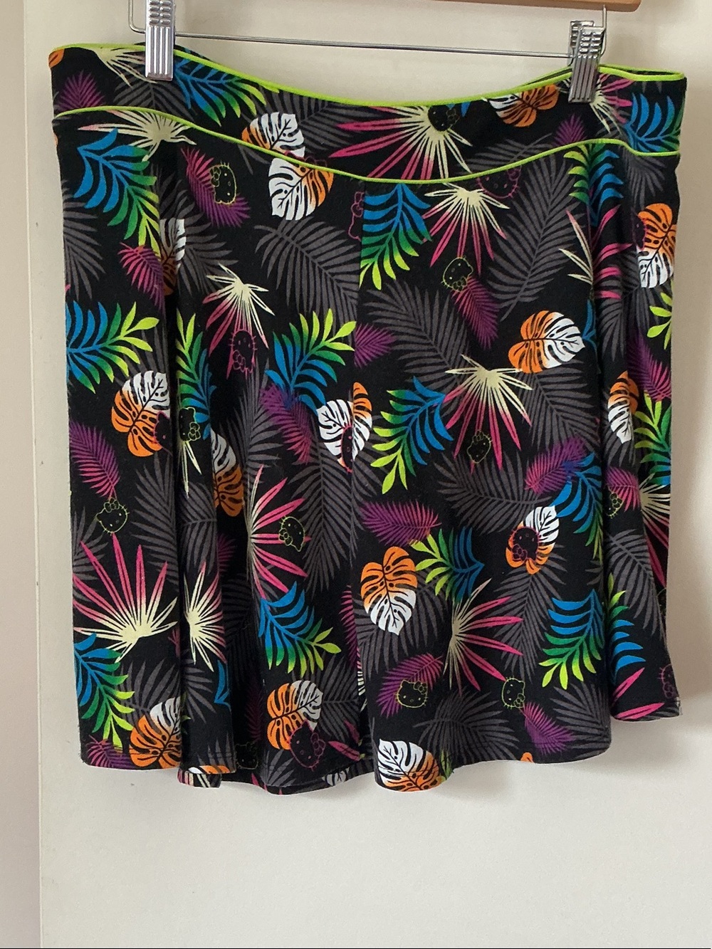 Hello Kitty Black Tropical Leaf Print Skirt with Neon Accents